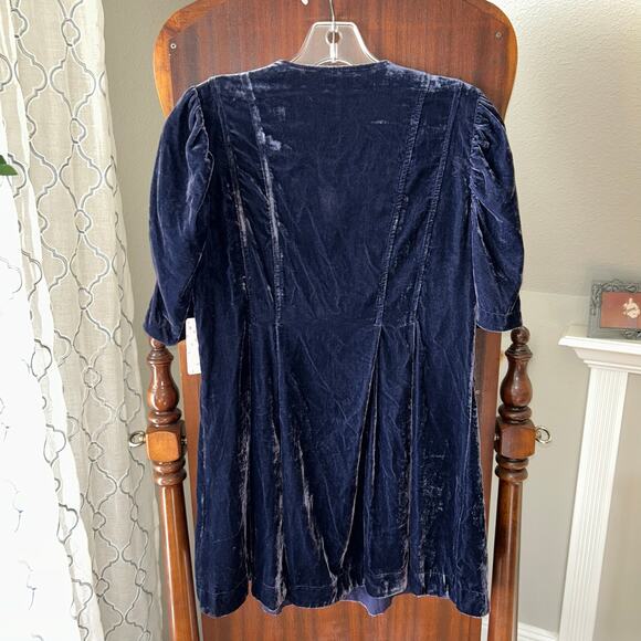 New FREE PEOPLE Adelle Velvet tunic indigo Short Sleeve V Neck Top Size small - Picture 6 of 10